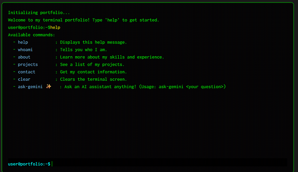 Terminal Portfolio Website Javascript Sreenivas | Portfolio